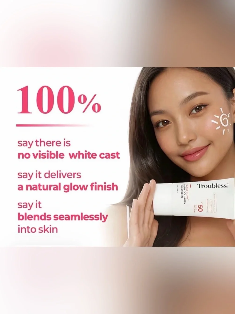 NIB Troubless GLASS GLOW+ PDRN Collagen Sunscreen SPF 50